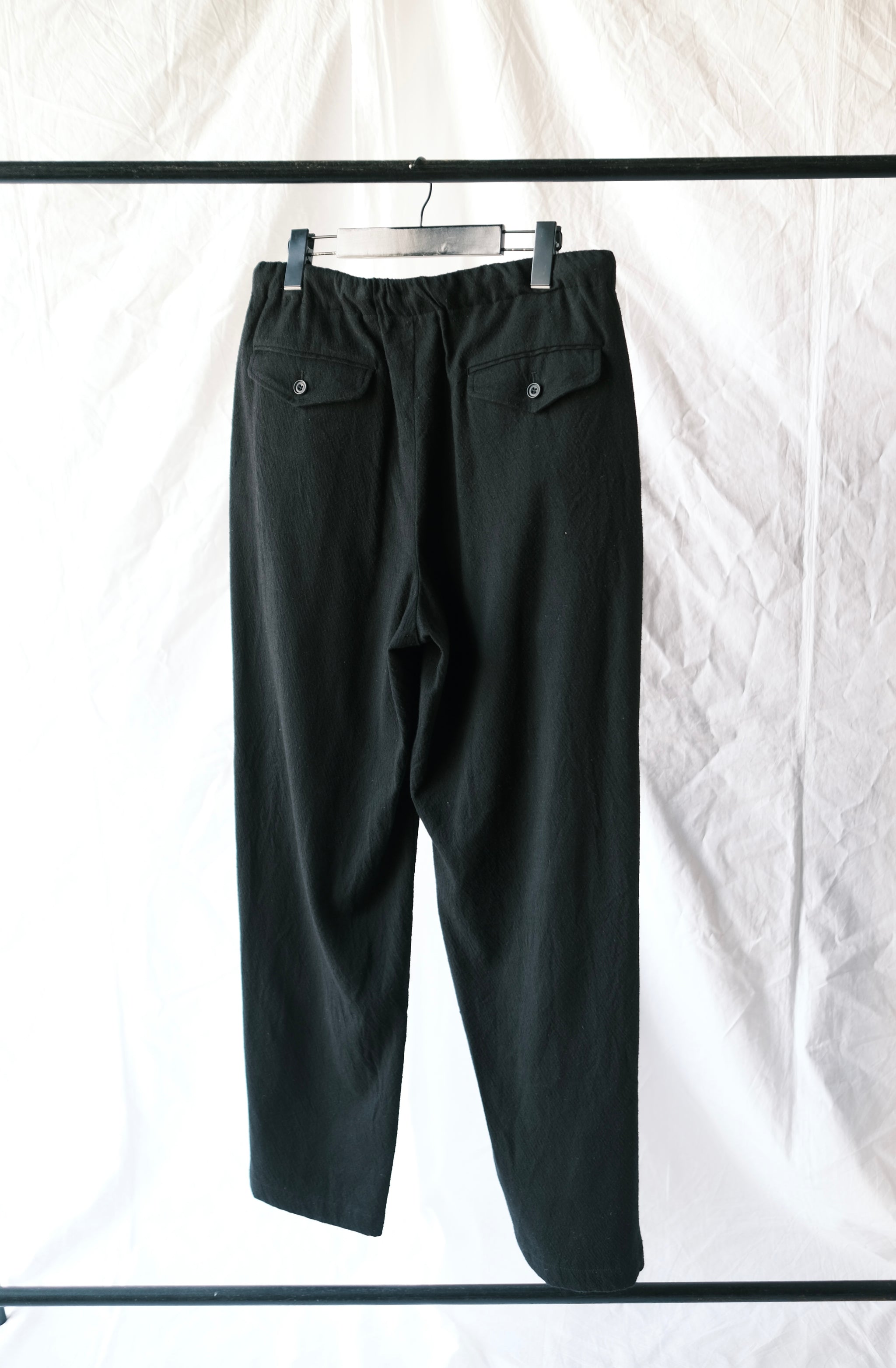 Washed Wool Silk Twill Drawstring Pants Black – acacia