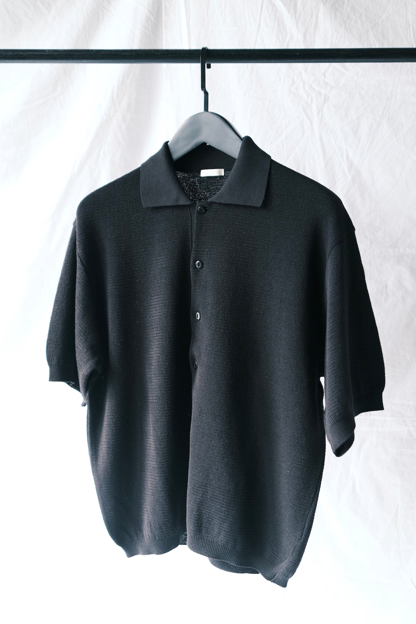 Twisted Loose Milano Rib Knit Polo Black – acacia